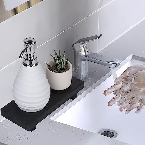zoocatia Small Wood Tray Pedestal Stand Farmhouse Bathroom Decor Decorative Wooden Riser Kitchen Soap Dish Holder for Vanity, Counter, Sink, Black - color: Black, size: 8.7" x 3.6" x 1.6"