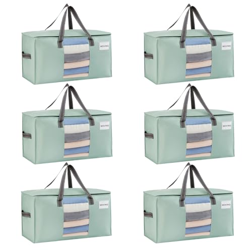 VENO 6 Pack Heavy Duty Moving Bags, Clothes and Comforter Storage Bags with Clear Window, College Dorm Essentials Packing Supplies, Foldable Boxes Alternative (Light Green Matte, 6 Pack) - color: Light Green Matte, size: 6 Pack