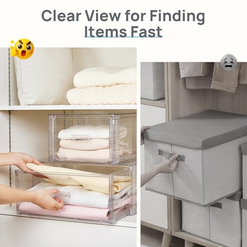 Vtopmart 8 Pack Large & Medium Stackable Drawer Organizer Set, 162QT Easy Assembly Clear Plastic Storage Cabinet, Durable Dresser for Closet, Bedroom, Entryway, Playroom & Apartment Organization - style: 2pk L & 6pk M