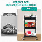 ZOES HOMEWARE 3 Tier Rolling Cart, Metal Utility Cart with 4 Hooks, Rolling Storage Cart on Wheels, Small Organizer Cart for Nursery, Kitchen, Living Room, Bathroom, Black - color: Black