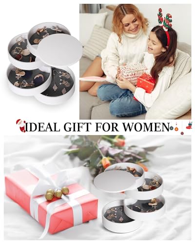 Jewelry Organizer, Small Jewelry Storage Box Earring Holder for Women, 5-Layer Rotating Travel Jewelry Tray Case with Lid - color: White
