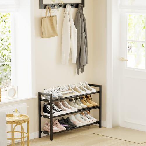 Mavivegue 18-33” Expandable Shoe Rack for Closet, 3-Tier Shoe Organizer, Adjustable Shoe Rack for Front Door Entrance, Entryway - color: Black, size: 3 Tier,19-33"