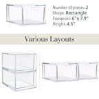 STORi Audrey Stackable Clear Bin Plastic Organizer Drawers | 2 Piece Set | Organize Cosmetics and Beauty Supplies on a Vanity | Made in USA - size: 4.5" Tall Set