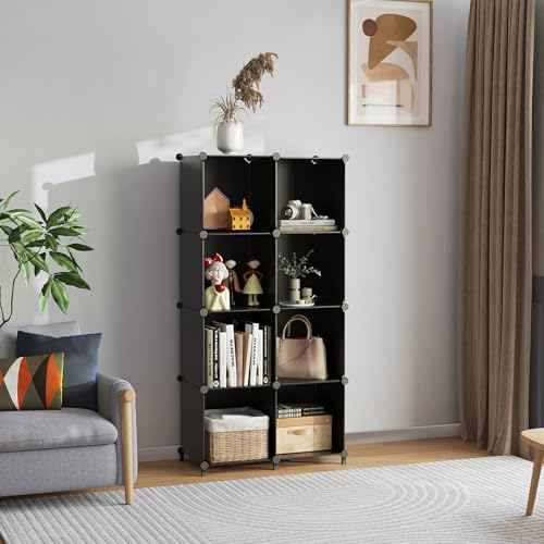 AWTATOS 8 Cube Storage Organizer, Closet Organizer Storage Shelf, Bookcase Bookshelf, DIY Stackable Storage Cubes Shelves for Closet, Bedroom, Home, Office, Black - color: Black, size: 4x2