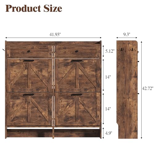 Thacuok Shoe Cabinet with 4 Flip Drawers & 2 Storage Drawers, Rustic Farmhouse Narrow Shoe Organizer Cabinet, Slim Shoe Rack Cabinet, Shoe Storage Cabinet for Entryway, Hallway, Front Door - color: Brown, size: 4 Drawers