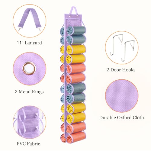 Lirex Hanging Yoga Legging Storage Organizer with 24 Pockets, Foldable Oxford Cloth Hanging Closet Organizer Shirts Jeans Storage Hanger Socks Holder for Family Closet Bedroom, Purple - color: Purple