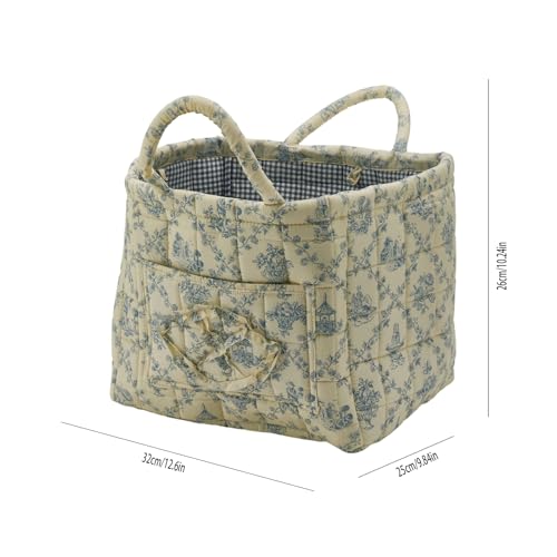 Quilted Fabric Storage Basket with Handles & Pocket, Foldable Laundry Hamper Boho Floral Print Organizer Bin for Home, Picnic, Office 12"x10"x10" (B-3) - color: B-3