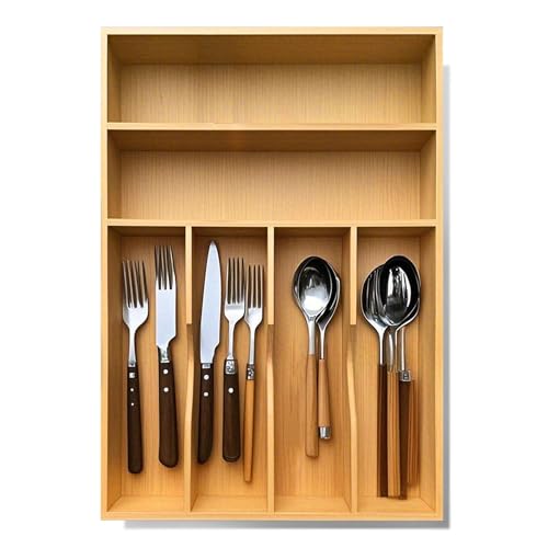 guiogc Bamboo Kitchen Drawer Organizer, 11.6" W x 17" H Silverware Utensil Tray Holder, Wood Cutlery Tray for Silverware, Flatware, Bedroom, Organization of office supplies - size: 11.6"Wx17"D(6-Slots)