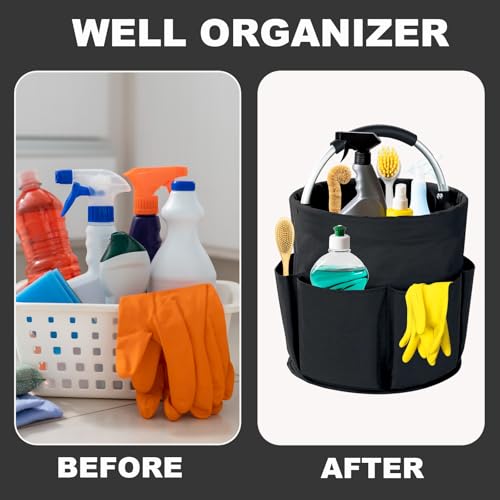 Cleaning Caddy with Handle, 17L Foldable Cleaning Supplies Organizer, Portable Storage Basket, Cleaning Supply Caddy, Multifunctional Cleaning Bucket Bag for Garden, Home, Kitchen (Black) - color: Black
