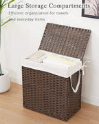 SETVSON Laundry Hamper with Lid Wicker Laundry Basket 112 L (29.6 Gal) Laundry Hampers Handwoven Rattan Laundry Hamper with Handles 3 Removable Washing Bag, 6 Mesh Bags for Bathroom Bedroom Brown - color: Brown, size: 29.6 Gal