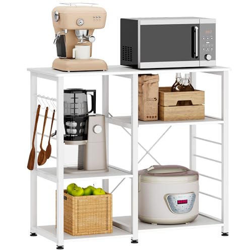 soges Kitchen Standing Baker's Rack, Utility Microwave Oven Stand, Multi-Layers Kitchen Storage Cart Workstation Shelf, Coffee Cart, White - color: White