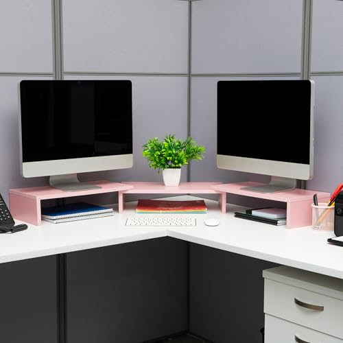Mind Reader Dual Monitor Stand, Desktop Organizer, Laptop Riser, Office, MDF, 51.25"L x 9.25"W x 4.75"H, Pink - color: Pink