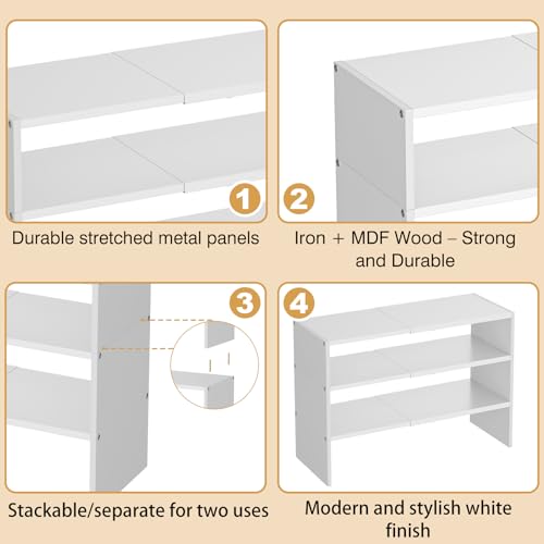 X-cosrack 3-Tier Shoe Rack for Closet, Shoe Organizer for Front Door Entrance Expandable Shoe Shelf, Stackable Iron Shoe Storage Shelves for Closets, Entryway, Hallway, Garage,White - size: 1 Pack 3 Tier