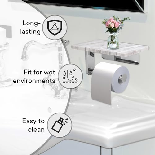 Toilet Paper Holder with Natural Marble Shelf for Bathroom Washroom,Wall Mounted Tissue Holder Suitable for Mega Roll (Brushed Nickel, Middle 7.87 * 4.72 in) - color: Brushed Nickel, size: Middle 7.87 * 4.72 in