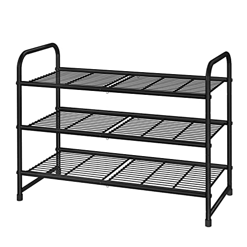 Simple Trending 3-Tier Stackable Shoe Rack, Expandable & Adjustable Shoe Shelf Storage Organizer, Wire Grid, Black - color: Black, size: 3 Tiers