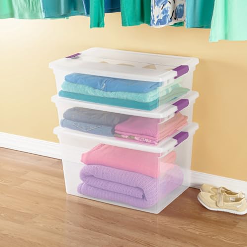 Sterilite 66 Qt ClearView Latch Storage Box, Stackable Bin with Latching Lid, Organize Clothes, Blankets, Items in Closet, Clear Base and Lid, 24-Pack - size: 24 Pack, style: 66 Quart