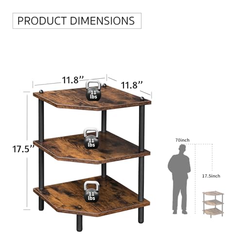 Desktop Corner Stand Shelf for Storage, 3 Tier Corner Shelf Organizer, Rustic Brown Rack for Small Spaces, Bedroom, Home Office, Kitchen, Bathroom - color: Rustic Brown