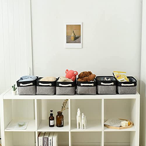 TheWarmHome Storage Basket for Organizing - 12x8x5.2 inch Small 6 Pack Collapsible Storage Bin for Shelves with Rope, Fabric Storage Cubes for Cloth Gift Toy Decorative Organizer (Black & Grey) - color: Black&Grey, size: 6PCS/Small -11.8Lx7.9Wx5.2H