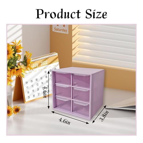Small Drawer Organizer for Desk, 4.7" x 4.7" x 3.8" Small Desktop Organizer with 6 Drawers, Plastic Storage Box for Office, Classroom, Craft and Home Organization - color: Purple
