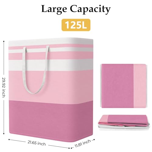 StorageRight Large Collapsible Laundry Basket Hamper with Easy Carry Handles，Freestanding Clothes Hampers for Laundry, Bedroom, Dorm, Towels, Toys, 125L, Pink - color: Pink, size: 125L