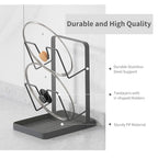 Kitchen Pot Lid Storage Rack,Stainless Steel Pot Lid Holder while Cooking,Multifunctional Kitchen Pot Lid Organizer for Countertop,Two-compartment Cooking Rack