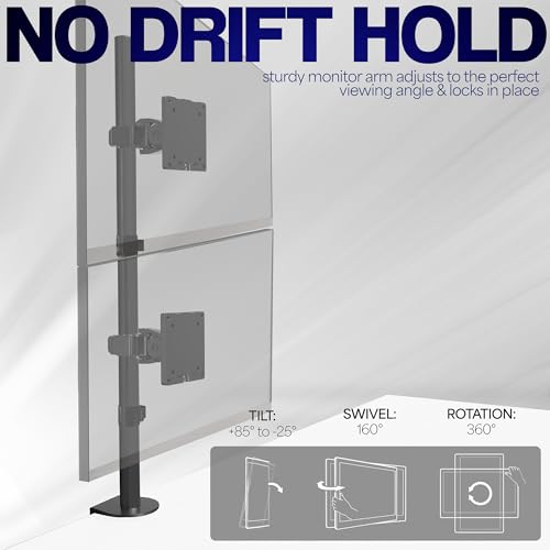 VIVO Dual Vertically Stacked Ultra-Wide Monitor Desk Mount for up to 49 inch Ultrawide Screens, Extra Tall Heavy Duty Adjustable Stand Holds 44 lbs Per Screen, Black, STAND-V202R - color: Black, size: up to 49" screens