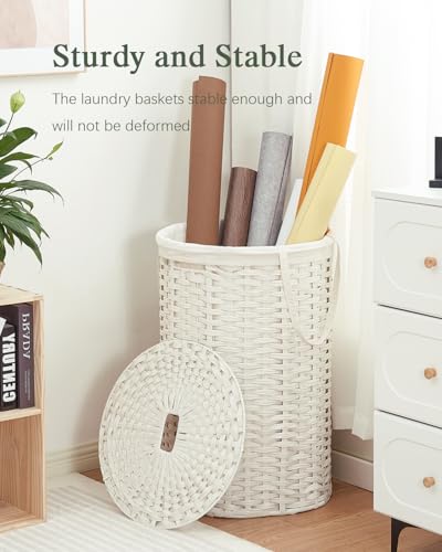 SETVSON Large Laundry Hamper Laundry Basket Round 34.3 Gal (130 L) Handwoven Wicker Laundry Baskets Rattan Laundry Basket with Laundry Bag Handles 2 Mesh Bags for Living Room Bedroom White - color: White, size: 130L
