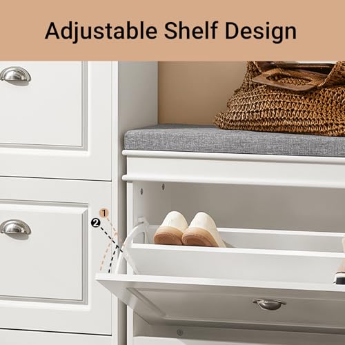 SoBuy Small Shoe Storage Bench, Narrow Shoe Cabinet for Entryway, Shoe Rack with Cushion&2 Tiers Flip-Drawer, Closet Hallway Mudroom White FSR82-L-W - color: White, size: 1 Drawer (L)