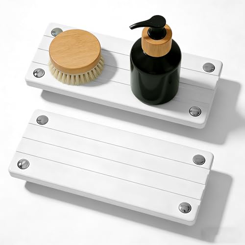 2PCS Instant Dry Sink Caddy for Bathroom Counter, Durable Kitchen Sink Organizer, Diatomite Stone Drying Tray, Upgrade Water Absorbing Stone Tray for Sink, Anti-Slip Stone Soap Tray -White - color: 2pcs White Metal Foot 3stripes