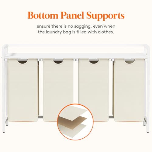 Lifewit Laundry Hamper 4 Section, 168L Pull out Laundry Clothes Basket Organizer with Large Top Shelf and 4 Removable Bags and Handles for Laundry Room Bedroom Bathroom, White with A Shelf - color: White, style: Laundry hamper with a shelf