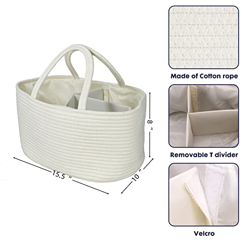 Large Baby Diaper Caddy Organizer for Girl Boy Rope Nursery Storage Bin Basket Portable Holder Tote Bag for Changing Table Car Travel Baby Shower Gifts Newborn Essentials Registry Must Haves White - color: White, size: Large