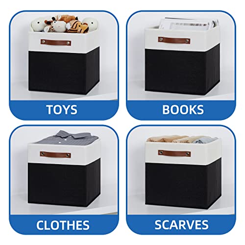 Temary Foldable Storage Cubes Set of 4 - Organizers with Handles, Decorative Storage Boxes for Home, Office (White&Black) - color: White&Black, size: 12×12×12