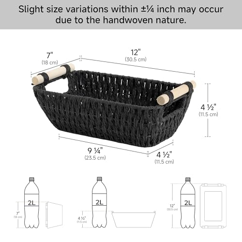 StorageWorks Black Wicker Storage Basket for Organizing with Wooden Handles, Small Woven Basket for Shelf, Toilet Paper, 2-Pack - color: Black, size: Small
