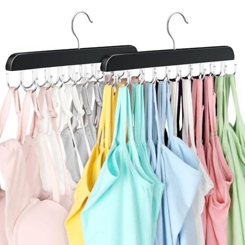 2 Pack Bra Hanger, Capacity Foldable Tank Top Hanger with 40 Hooks, Bra Hangers for Closet Organizer, Premium Wooden Space Saving Hangers Closet Organizers and Storage for Dorm & Apartment - color: Black, size: 2 Pack
