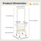 Rolling Laundry Cart with Wheels, Laundry Hamper Basket Organizer with Clothes Hanging Rack, Wire Storage Cloth Shelf Butler, Cream - color: Cream