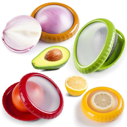 Avocado Saver & Onion Storage Set,4 Pcs Silicone Fruit Vegetable Anti-oxidation Box,Reusable Fridge Fresh Pod Food Storage,Perfect Lemons Tomato Garlic Containers - color: 4 PCS / 4 Colors