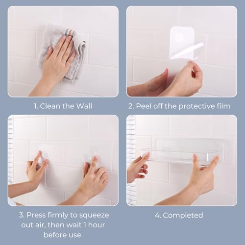 No-Drill Acrylic Shower Caddy – Wall Mounted Bathroom Shelf with Drain Holes, Strong Adhesive, Large Capacity for Shower, Kitchen, RV – Sandra Series - size: Large