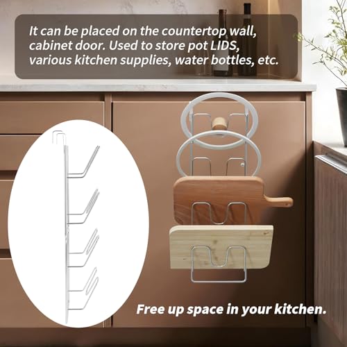 4 Tier Lid Organizer - No Drilling Wall Mounted Pot Cover Rack - Stainless Steel Lid Holder for Kitchen Cabinet