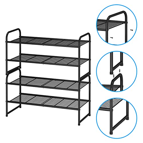 Simple Trending 2-Tier Stackable Shoe Rack, Metal Shoe Shelf Storage Organizer, Black - color: Black, size: 2 Tiers