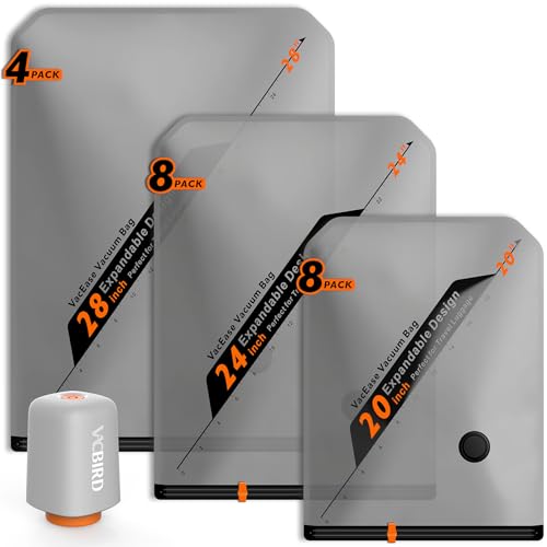 Vacbird Rechargeable Wireless Pump Travel Storage Bags Set - 20 Pack Portable Space Saver Bags for Travel & Home - Vacuum Compression Packing Seal for Clothes, Blankets, Seasonal Storage - size: 20 Combo Set