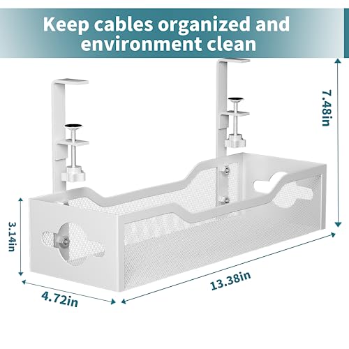Under Desk Cable Management Tray 2 Pack, No Drill Cable Organizer With Clamp for Standing Desk, Easy to Install Cord Management System, No Damage Wire Organizer - color: White, size: 13.38"-2 pack