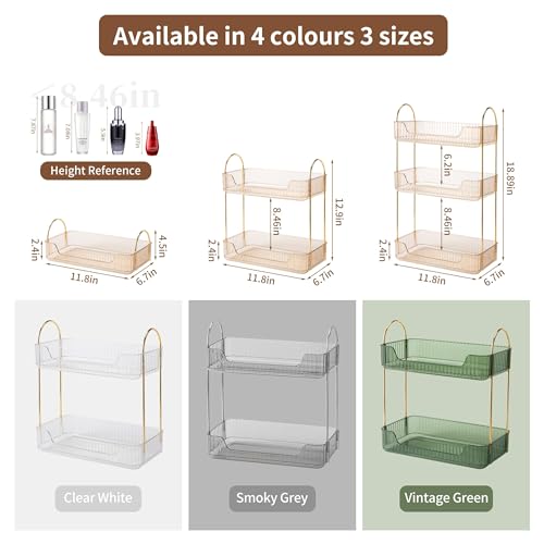 YCIA&DONE Bathroom Organizer Countertop, Makeup Storage, Skincare Cosmetic Tray Shelf, Perfume Holder Rack for Vanity Counter, Large Capacity, Easy to Install, Clean, 2 Tiers, Amber Gold - color: Amber Gold, size: 2-Tier