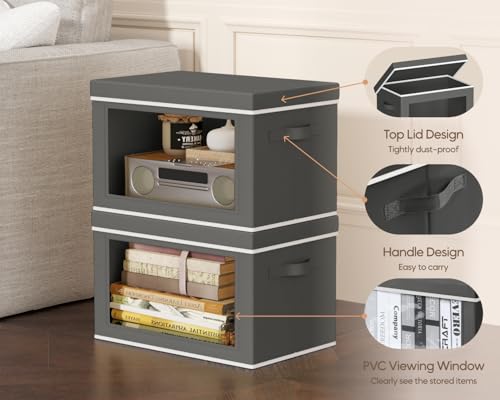 Homsorout Collapsible Storage Bins with Lids - Stackable Storage Boxes with Window, 15.7 Inch Fabric Organizing Bins for Closet, Home & Office Organization Baskets, Dark Grey, 3 Pack - color: Dark Gray, size: XL(3-Pack)