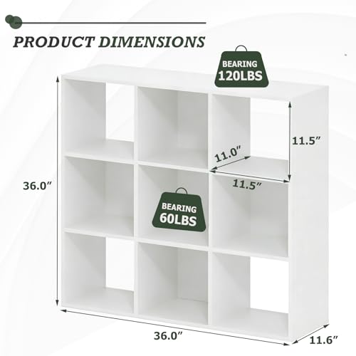 9-Cube Storage Organizer, Reversible Bookcase Shelf, Open Cube Bookshelf, Large Modern Storage for Living Room, Bedroom & Office, White - color: Classic White, size: 9-cube
