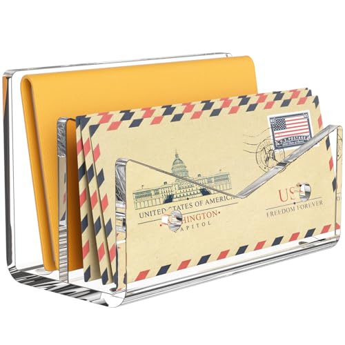Mail Organizer Envelope Holder - 2 Compartments Clear Acrylic Mail Holder Countertop Vertical Desk Organizer Small File Bill Document Notebook Letter Sorter for Home School Office Supplies - color: Clear, size: 2 Compartments