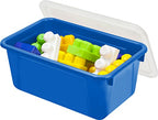 Storex Small Cubby Bins – Plastic Storage Containers for Classroom with Non-Snap Lid, 12.2 x 7.8 x 5.1 inches, Blue,(62408U05C) (Pack of 5) - color: Blue, style: Bin with Cover