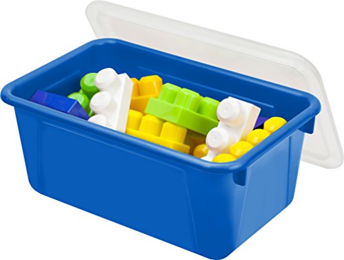 Storex Small Cubby Bins – Plastic Storage Containers for Classroom with Non-Snap Lid, 12.2 x 7.8 x 5.1 inches, Blue,(62408U05C) (Pack of 5) - color: Blue, style: Bin with Cover