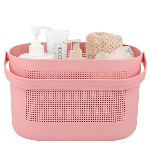 UUJOLY Plastic Storage Baskets with Handles, Shower Caddy Shelf Organizers Basket for Bathroom, Kitchen, Dorm Room, Pink - color: Pink, size: 1 Pack