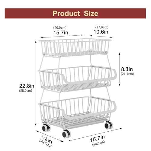 3-Tier Rolling Pantry Cart with Wheels, Stackable Wire Storage Floor Organizer for Kitchen Pantry Snack Shelves, Fruit Basket Stand, Vegetable Storage Rack for Food Snacks Onion Potato, White - color: 3 Tier-white (1 Pack)
