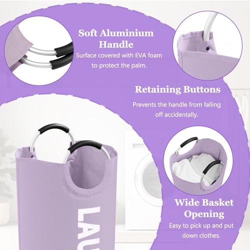 3PCS 95L Laundry Basket, Collapsible Clothes Hamper with Handle, 600D Oxford Cloth Laundry Bin, Stand-alone Dirty Clothes Hamper for Livingroom, Bedroom, Family, Pink+Blue+Purple - color: Pink+Blue+Purple, size: L-95L